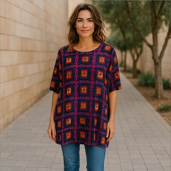 LuLaRoe Short Sleeve Boho Print Tunic Hi Lo Top Size M - Picture 1 of 9